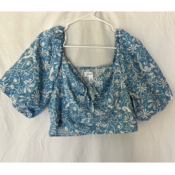 Japna MOD Floral Print Puff Sleeve Crop top Blouse Boho, Streetwear  size XL - Picture 1 of 7